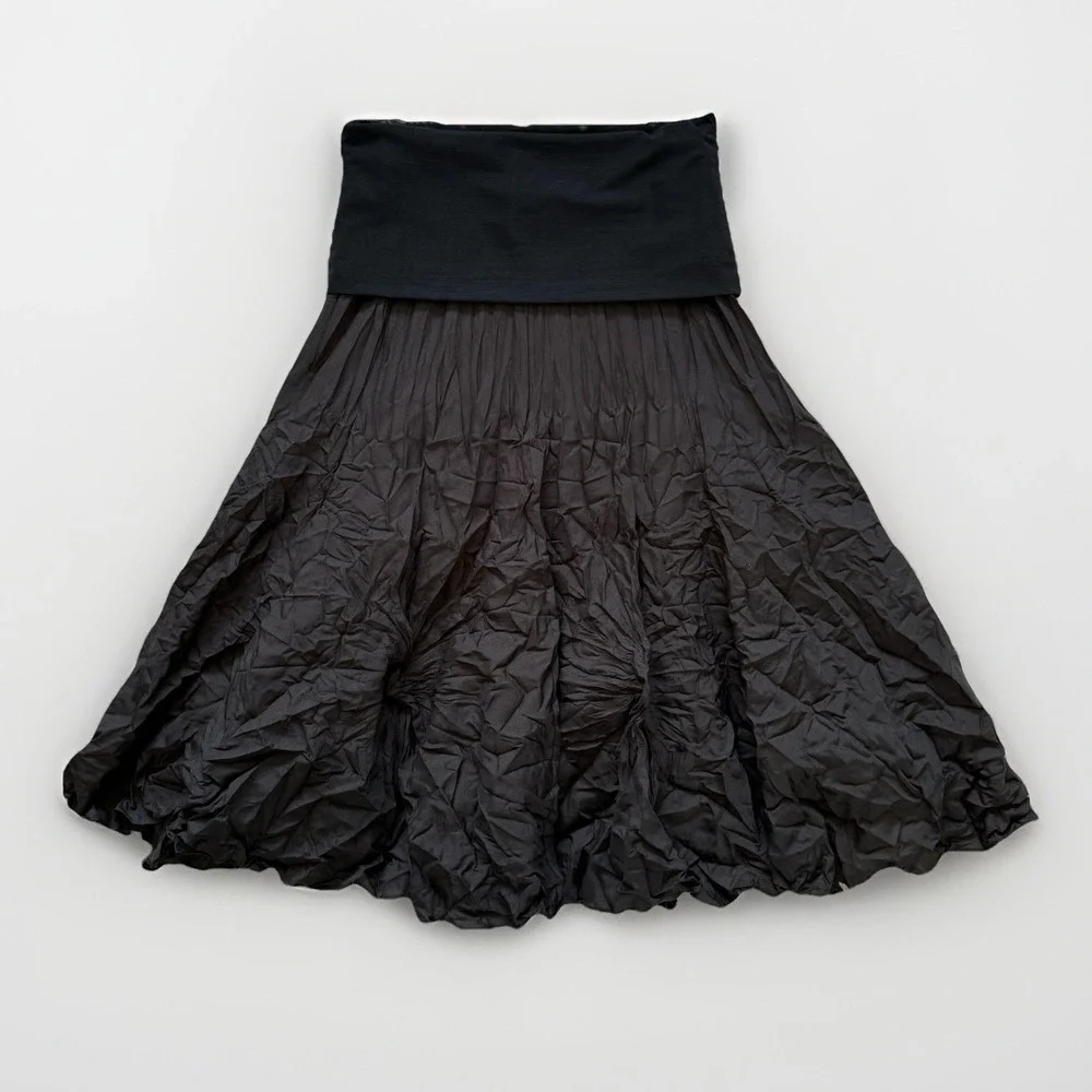 VTG Joseph Ribkoff Black Crinkle Skirt S/M 8 Fairy Grunge Whimsigoth Witchy Midi